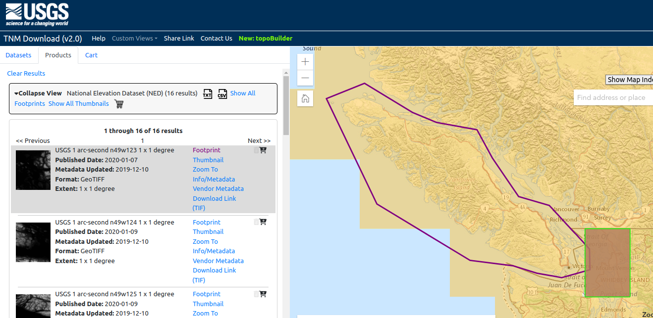 USGS 3DEP 1 arcsecond DEM files are saved in 1 degree by 1 degree tiles.