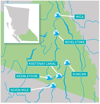 Major reservoirs in the Columbia Region